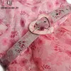 カジュアルドレスQIAN HAN ZI 2023夏のデザイナーファッションドレス女性用パフ長袖ボタンベルトスリムな花柄のプリント甘いピンクコート