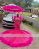 Glitter rosa paillettes sirena prom per ragazze nere illusione piume abito da festa abiti da sera Robe De Bal