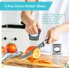 New Stainless Steel Onion Needle Onion Fork Vegetable Fruit Slicer Tomato Cutter Safe Slicing Tool Rack Kitchen Accessories Tools