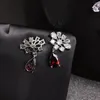 Necklace Earrings Set Red Flower Full Zircon And Dangle Cubic Zirconia Wedding Bridal Jewelry Dress Accessories