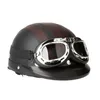 Motorcykelhjälmar 54-60 cm Retro Style Scooter Open Face Half Leather Helmet With Visor UV Goggles