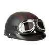 Cascos de motocicleta 54-60 cm Estilo retro Scooter Cara abierta Medio casco de cuero con visera Gafas UV