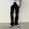 Men's Pants High Street Black Jeans Men Cargo Women American Hip-Hop Loose Trousers Streetwear Spring Autumn Patchwork Pantalones