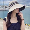 Breda brimhattar Bucket Fashion Summer Sunhat For Women Outdoor Anti UV Vinyl Cap Beach Big Sunscreen Bonnet Empty Top Sun Protection Fisherman Hat 230517