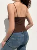 Camisoles Tanks Heyoungirl Lace Patchwork Brown Vintage Tank Top for Women Summer Y2K Eesthetic V-Neck Fashion Camisole Retro Elegant Crop Tops 230518
