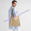 Gehaakte draagtas Milano LogoS strandtassen Platte raffia handvat bakken designer tassen zomer driehoek handtas winkelen damestas schouder avondpakketten