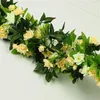 Kwiaty dekoracyjne 230 cm Róże sztuczne jedwabne bluszcz winorośl zielony girlanda dom ślub świąteczny gałąź dekorację ścian wiszący rattan