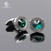 Tomye Men's Cufflinks Luxury High Quality Green Crystal Silver Cold Copper Wholesale Shirt Cuff Lings Round Jewelry XK19S010