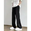 Men's Pants Summer Embroidered Men Fashion White Black Casual Korean Loose Straight Ice Silk Mens Trousers M-2XL