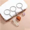 سلاسل المفاتيح Lanyards Irregar Ore Crystal Opal Stone Key Key Rings Rough Gem Charms Healing Keyrings for Women Men Drop D dhgarden dhsxj