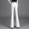 Pantaloni da donna di grandi dimensioni White Flare Women 2023 Primavera Estate Office Lady Pantaloni a vita alta elasticizzati sottili in stile coreano neri