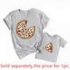 Família combinando roupas de verão pizza cartoon padrão pai filho mãe filha tshirts top moda algodão de manga curta roupas 230518
