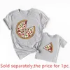 Famille Correspondant Tenues D'été T-shirt Pizza Dessin Animé Motif Papa Fils Maman Fille T-shirts Top Mode Coton À Manches Courtes Vêtements 230518