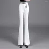 Pantaloni da donna di grandi dimensioni White Flare Women 2023 Primavera Estate Office Lady Pantaloni a vita alta elasticizzati sottili in stile coreano neri