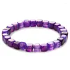 Strand Natural Smooth Cube Square Agates Beaded Bracelet For Women Men Energy Balance Crack Stone Elastic Bracelets Bangles Jewelry