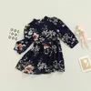 Robes fille fille enfants infantile bébé filles printemps automne robe à manches longues imprimé fleuri coupe ajustée court bleu Royal/rose 2-7T