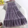 Capris Purple Summer Chiffon Beach Boho Long Skirt Women White White White Pleat Sfietta Ladies Office High Wilet Waist Midi Saia Streetwear