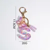 New A-Z Tassel Letters Keychain Colourful Flower Filled Initials Keyring Gradient Butterfly Pendant Women Handbag Accessories Gifts