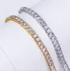 Bracelets de link Chain 21cm 2023 noivado de casamento homens judeus baguete cubic zirconia tênis dourado cor prata de prata provocando hiphop bling hiphop