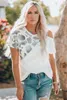 Ko Print skarvningskuret Cold Shoulder Short Sleeve T-shirt Z25i#