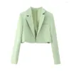 Tvådelt klädkvinnor 2023 Spring Fashion Croped Open Blazer Coat Vintage Long Sleeve Pockets Female Outerwear Chic Tops