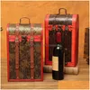 Opakowanie prezentów retro opakowanie pudełko chińska drewniana obudowa pu skórzane butelki pojemnik na imprezę Ceremonię Bankietu dostawa Dhurj