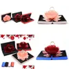 Envoltura de regalo Beautif 3D Up Rose Ring Box Compromiso Almacenamiento de joyas Rectangar Propuesta Rotación Flower Drop Delivery Home Garde Dhjfx