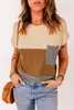 Brown ColorBlock Pocketed Cap Sleeve Top 2023 Hot New Q4WJ#