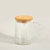 16 onças de sublimação de vidro caneca de café com tampa de bambu maçaneta em branco fosco transparente claro pré-perfurado vidro copo de vidro de vidro canecas de chá de chá de vinhos cola copo