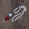 Pendant Necklaces Big Square Natural Freshwater Pearl Bead Wine Red Glass Tassel Charm Beads Elegant Boho Luxury Necklace For Women
