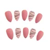Unghie finte rosa opaco artificiale con disegni a linea nera 24 pezzi / set punte per unghie indossabili a mandorla lunghe a spillo finte smerigliate