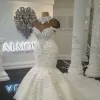 Dubai Maßgeschneiderte arabische Meerjungfrau-Kleider in Übergröße, mit Perlen verziert, Kristalle, Hofzug, Hochzeitskleid, Brautkleider