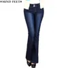 Jeans Mind Feet Women Slim Multisize Female Stretch Denim Flares Pants Breathable High Quality Bell Bottom Trousers