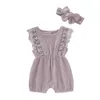 Pagliaccetti Estate Baby Girl Pagliaccetti nati Vestiti per bambini Toddler Flare Sleeve Solid Lace Design Pagliaccetto Tuta con fascia 230517