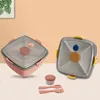 Servis uppsättningar av plast Lunch Box Salad Bento förtjockad fyrkantig dubbel mikrovågsugn Crisper behållare