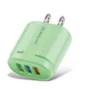 High Speed 3 USb Ports 2A Eu US AC Home Wall Charger Colorful Power Adapter Chargers For Iphone 12 13 14 Pro Samsung huawei Android phone