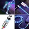 3-in-1-Magnetkabel mit fließendem Licht, LED-Micro-USB-Kabel für Samsung S10 Typ C, Aufladen für Telefon-Magnet-Ladegerät, Typ-C-Kabel