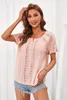 Pink Crochet Eyele Kort ärmar Topp 2023 Hot New Q28R#