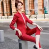 Costumes pour femmes pièce ensemble rouge bleu vert femmes rayure pantalon costume mince affaires travail bureau dame OL fille veste Blazer et cheville longueur