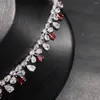 Necklace Earrings Set Red Flower Full Zircon And Dangle Cubic Zirconia Wedding Bridal Jewelry Dress Accessories