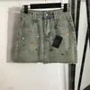 Jeans kurze Röcke für Frauen farbig Strass Designer Kleid coole Mädchen Streetstyle Minirock