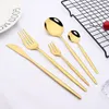 Dinnerware Sets 30pcs Gold Dinnerware Set Stainless Steel Steak Knife Fork Coffee Spoon Teaspoon Flatware Dishwasher Safe Kitchen Tableware Set 230517