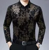 Chemises habillées pour hommes qualité haut à la mode à la mode haute luxe hommes soie formelle velours chemise coupe ajustée goutte