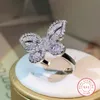 Anneaux de mariage 925 Sterling Silver Exquis Big Butterfly Blanc Zircon Anneau Plein De Diamants Pour Dames Bijoux Fête Cadeau D'anniversaire 230517