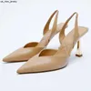 Sandaler Summer New Women's High Heels Shoes 2023 WSL TRAF ZA NUDE Color Pointed Fashion Miss Sandals Stiletto Black Pump Female J230518