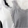 Camisoles Tanks Summer Women Patch Lace V Neck Modal Underwear Tanks Camisole Tops Lady Solid Sleeveless Blause Built i BH VEST Y20 230518