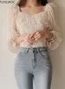 T-Shirt 2022 New Korea Design Shirts Blouses Women Fashion Elegant Sweet Japan Girls Solid Off Shoulder Cute Ruffles Chic Tops 3006