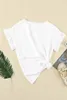 White V Neck Ruffle Kort ärm T-shirt 2023 Hot New K8on#