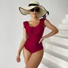 Kobiety stroje kąpielowe seksowne marszczenie One Piece Swimsuit Kobiety Solidne plus size 2xl Monokini Plisted Push Up Kathing Pad Jersey