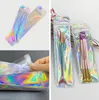 Yeniden kapatılabilir holografik torbalar alüminyum folyo torba uzun mücevher plastik torbalar folyo kalem dudak kirpik takı için kendi kendine mühür torbaları